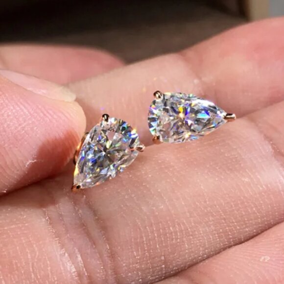 14K Gold 1ct Diamond Womens Oval Teardrop Stud Earrings New 14 K Silver Jewelry - Picture 3 of 5